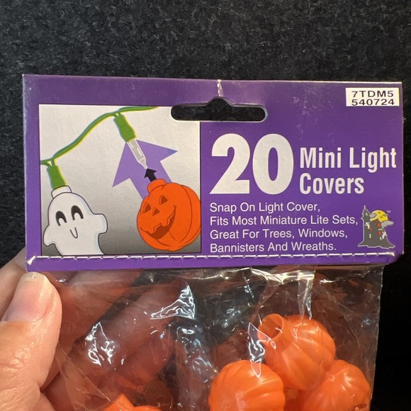 NEW Vtg Halloween JACK O LANTERN Orange Pumpkin Mini Light Snap on Covers 20pack - Picture 2 of 5